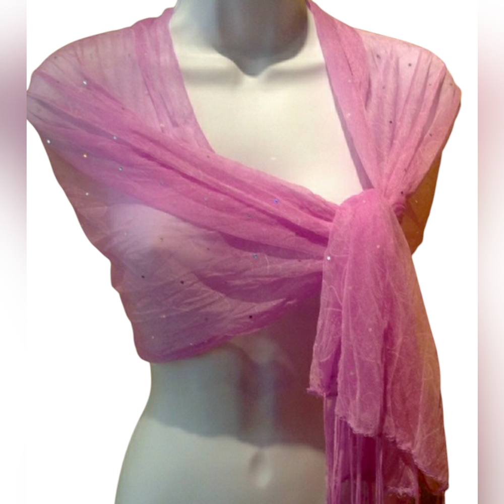 PINK SEQUIN SHAWL SCRAF WITH FRINGES